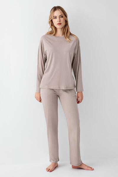 Arnetta Women's Modal Cotton Crew Neck Long Sleeve Casual Solid Pajama Set