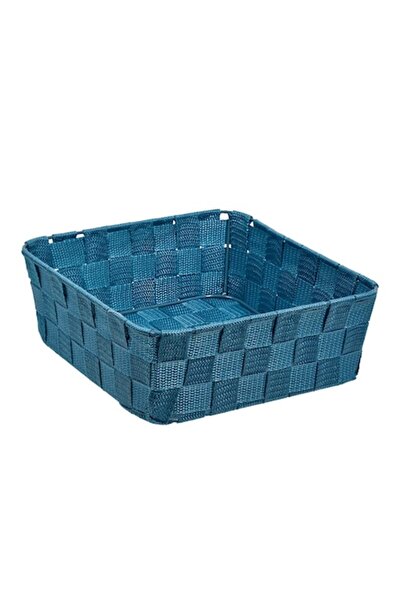 SHOPIENS Woven Metal Storage Basket, Petrol Blue, 24x24x8.5cm