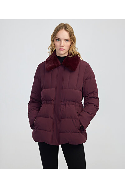 İpekyol Quilted Coat with Faux Fur Collar