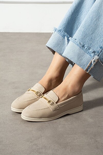 FUGA MODA Pantofi casual Markiz, din piele intoarsa bej, cu catarama