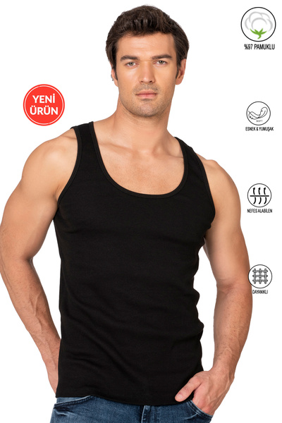 ÖZKAN underwear Özkan 12423 Men's 97% Cotton Camisole Ribbed Thick Strap Combed Cotton Undershirt Flexible Soft