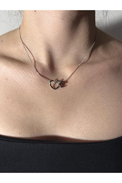 Sirena Accessories Kalp Detaylı Gümüş Kaplama Paslanmaz Çelik Harfli Kolye
