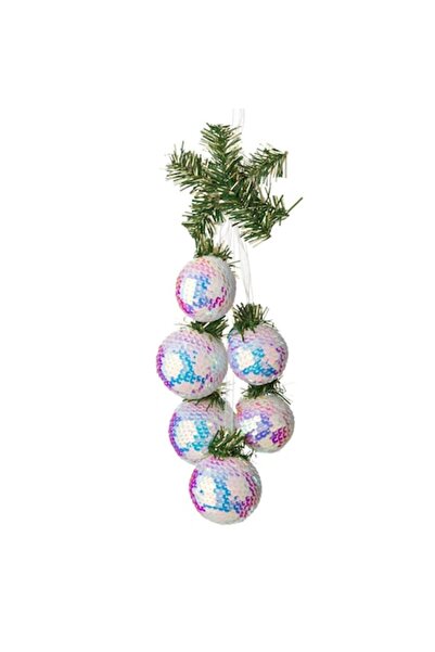 SHOPIENS Decorative Christmas Garland with 6 Foam Baubles, Holographic Sequins, 38 cm, White