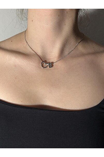 Sirena Accessories Kalp Detaylı Gümüş Kaplama Paslanmaz Çelik Harfli Kolye