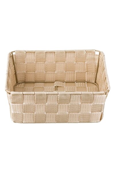 SHOPIENS Woven Storage Basket, Beige, 24x24x8.5 cm