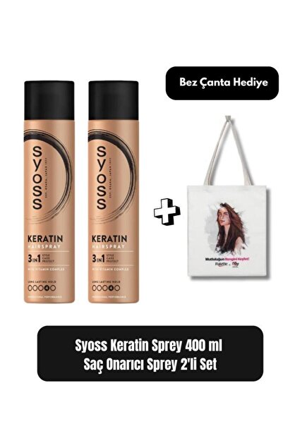 Syoss Keratin Saç Spreyi 400 ml x 2’li Set + Bez Çanta Hediye – Onarıcı ve Güçlendirici Etki