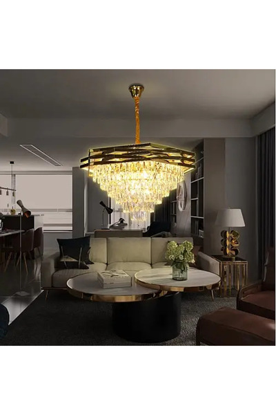 HAMER ثريا كريستال فاخرة نجف شيمر ذهبي مودرن قطر 80 سم