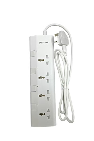 Philips سلك تمديد طاقة عالمي فائق النحافة بأربعة اتجاهات، شريط طاقة بمقبس المملكة المتحدة، كابل نحاسي نقي بطول 3 أمتار