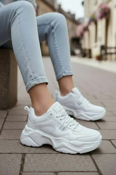 NAVİSHOES Pantofi sport alb pentru femei cu talpă înaltă 143NAV