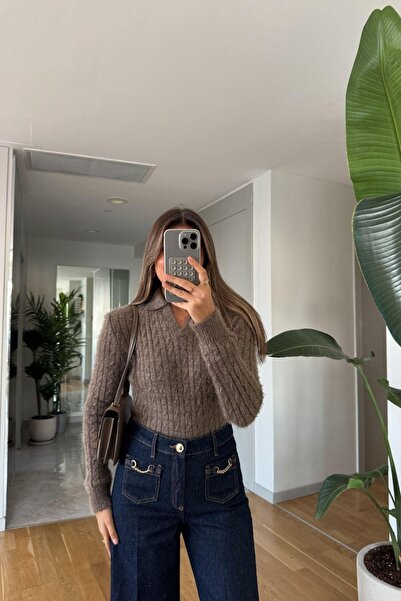 Polo State Tricotaj pentru femei cu guler polo, pulover din nurcă