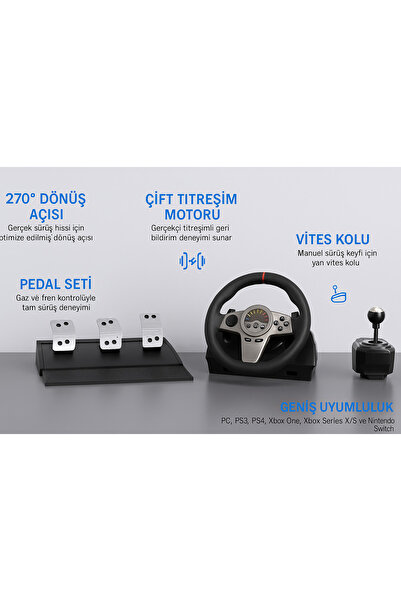cosmostech GT100V2 Racing Direksiyon Seti – Gerçekçi 270° Dönüş, Vites & Pedal, Ps4, Pc , Xbox ,N.Switch Uyumlu