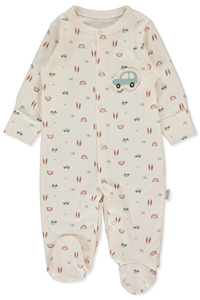 Bebetto Interlock Patterned Jumpsuit (Wooden Car) Ecru