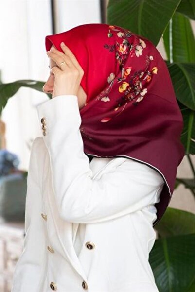 Vissona Μεταξωτό μαντήλι Tivil 60849 - 4 - 0018 Μοτίβο λουλουδιών μπορντό