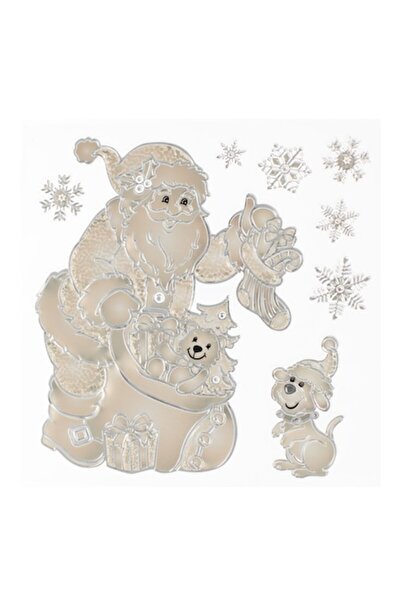 OEM Christmas Decorative Stickers - Santa, Gift Sack, Dog, Snowflakes, Beige Champagne, 18x23cm