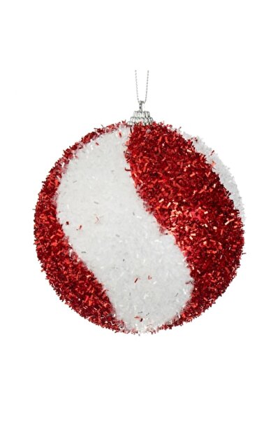 SHOPIENS Ornament de Crăciun pentru brad, glob din spumă, dungi bomboane, roșu-alb, 15 cm