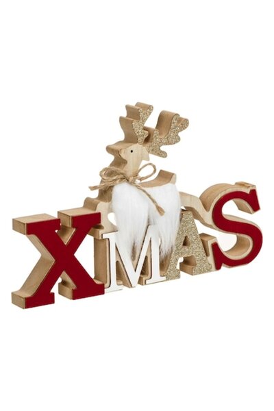 SHOPIENS Decorațiune de Crăciun din lemn cu cerb - blană de catifea albă și s...