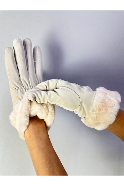 Gönülden Tasarım Fur Inside, Shiny Touchscreen-Friendly, Elastic Women's Gloves