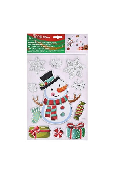 SHOPIENS Autocolante decorative de Crăciun, om de zăpadă și fulgi de zăpadă, multicolore, 21x36 cm