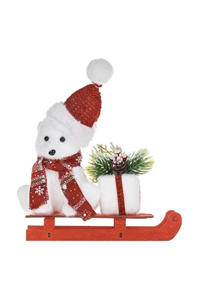 OEM Decorațiune de masă de Crăciun - Sanie roșie cu om de zăpadă și cadou, 17...