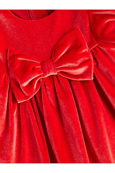 LC Waikiki LCW baby Bisiklet Yaka Fiyonk Detaylı Kadife Kız Bebek Elbise