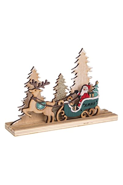 OEM Decorațiune de Crăciun din lemn - brazi cu sanie verde, 16 cm
