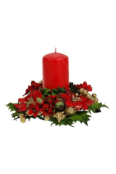 SHOPIENS Inel decorativ pentru lumânare, Crăciun, 24 cm, roșu și auriu, plast...