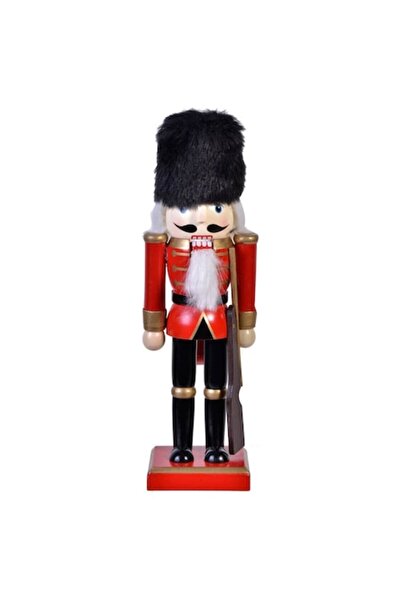 SHOPIENS Soldaț de Crăciun din lemn, uniformă roșie și neagră, pălărie de bla...