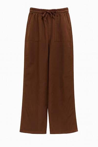 Mixray 4767 Pantaloni palazzo cu picioare largi pentru femei, maro