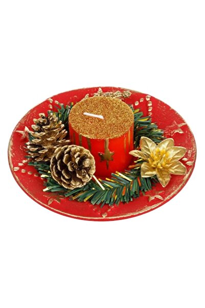 SHOPIENS Aranjament decorativ de Crăciun cu lumânare, diametru 15 cm, roșu, c...