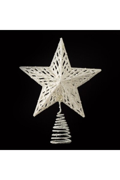 SHOPIENS Topper pentru brad cu stele 3D, alb iridescent, 24 cm