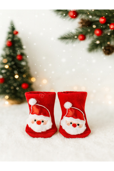 Bond and Bestie Red Baby Socks with Santa Claus Figure – New Year's Themed Newborn Socks and Children's Socks