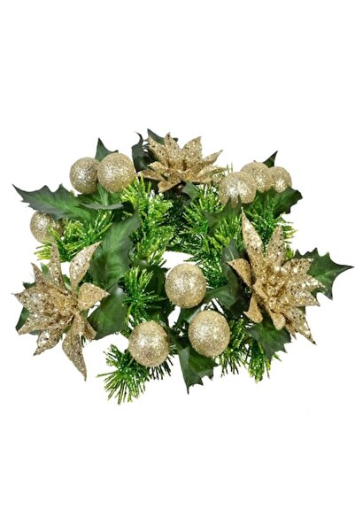 SHOPIENS Inel decorativ pentru lumânare cu brad și globuri, bej șampanie, 22 cm