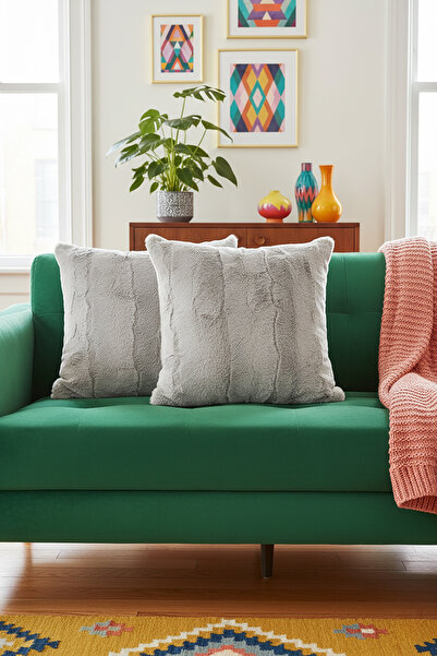 Go Veform Rabbit Fur Plush Throw Pillow Gray