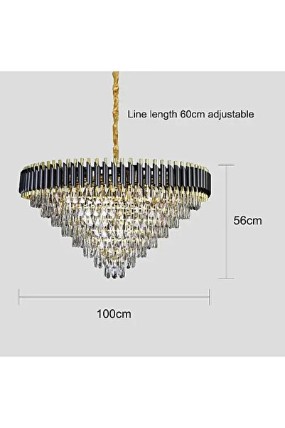 HAMER Luxury Crystal Chandelier, Modern Black and Gold Chandelier, 100cm Diameter