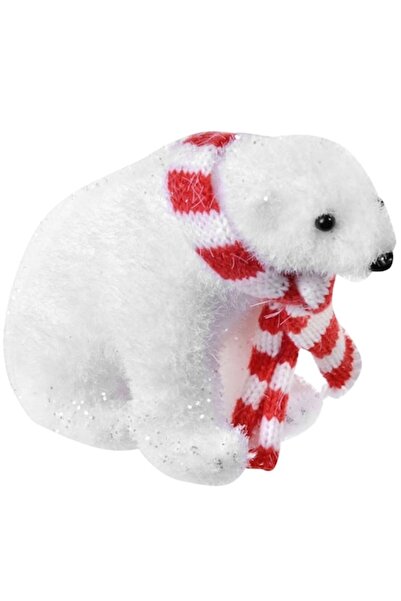 SHOPIENS Ornament de Crăciun pentru brad - Ursuleț alb cu eșarfă roșie și alb...