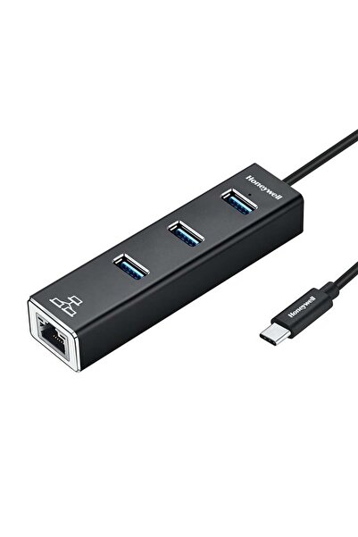 HONEYWELL 4-in-1 Type-C to USB 3.0 Hub with RJ45 Gigabit Ethernet (3x USB, 5Gbps, 1Gbps) - Black
