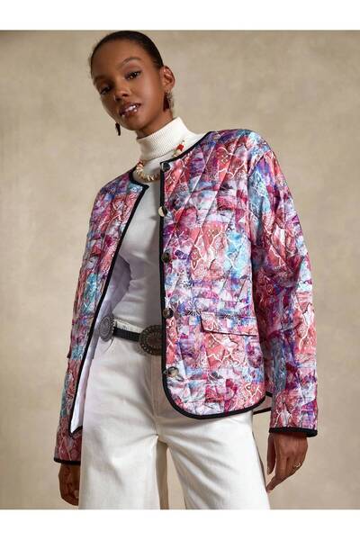 Purpleclo سترة بومبر كبيرة الحجم بنمط عرقي للنساء