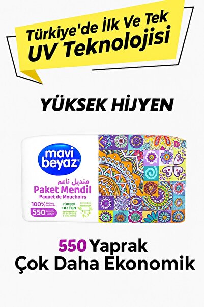 Mavi beyaz Pratik Paket Çek Kullan Mendil - Peçete 3x550 Yaprak