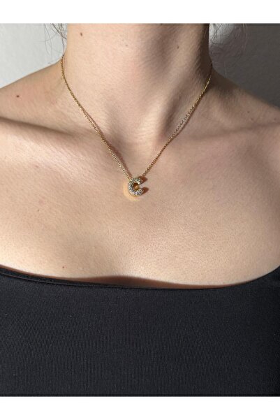 Sirena Accessories Gold Kaplama Zirkon Taşlı Harfli Kolye