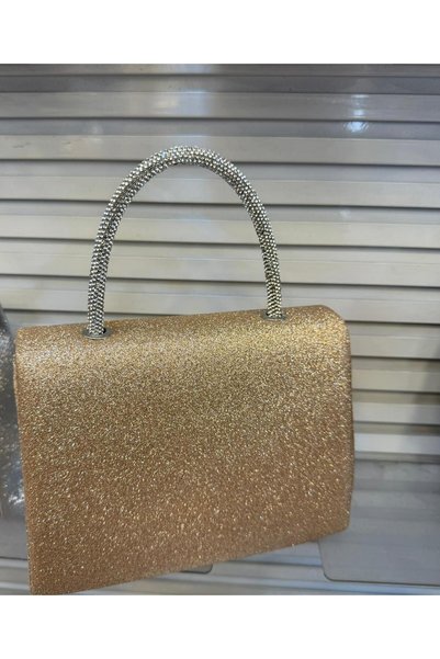 Millacom Gold Color Stone Buckle Detail Hand and Shoulder Evening Bag