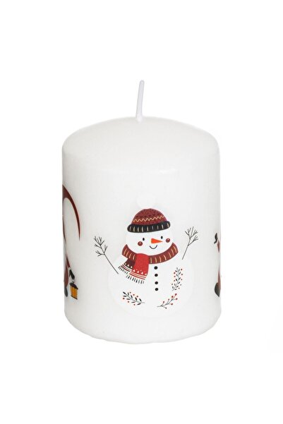 SHOPIENS Christmas Decorative Candle, White, Snowman & Gnome Print, 6x8 cm, Paraffin