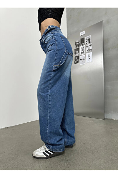 asfamoda Γυναικείο τζιν παντελόνι με μπλε πόρπη Palaska, που πλένεται, φαρδύ,...