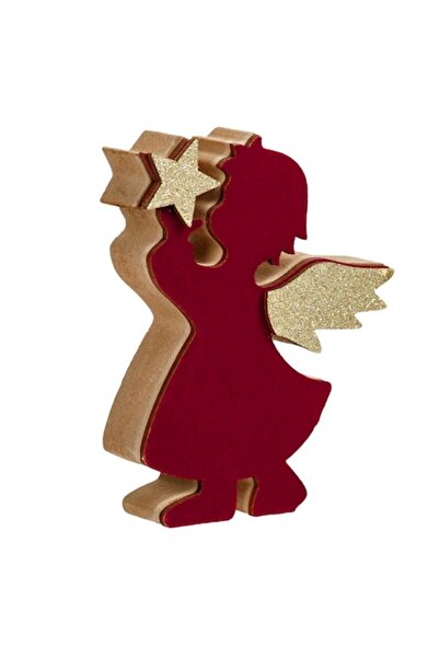 SHOPIENS Decorațiune de Crăciun Înger Jumbo din Catifea, Lemn, Roșu și Auriu,...
