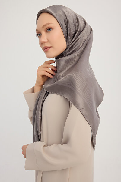 Wafa A1111 Jacquard Shiny Satin Scarf 110X110Cm - Smoked