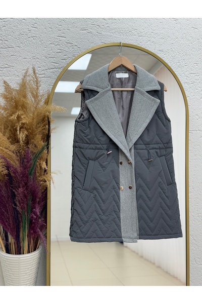 BENAHOLL Vestă umflată matlasată Belista cu nasturi metalici pentru strângere...