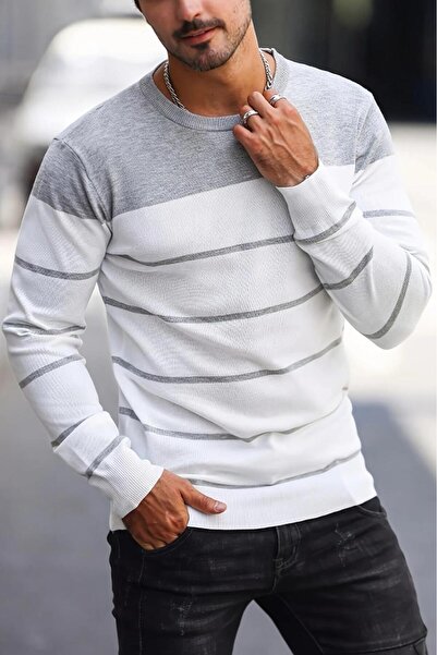 Oksit Santi Slim Fit Striped Crew Neck Men's Knitwear Sweater