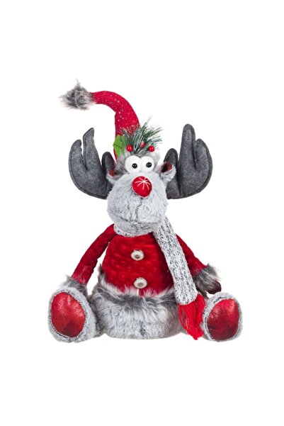 SHOPIENS Figurină decorativă de Crăciun ren, gri și roșu, 48 cm, poliester