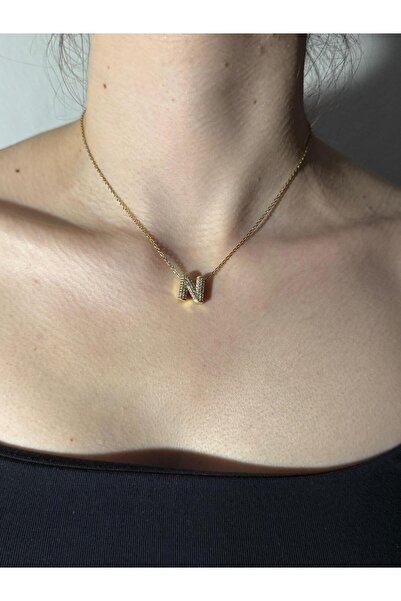 Sirena Accessories Gold Kaplama Zirkon Taşlı Harfli Kolye