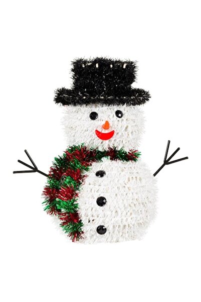 SHOPIENS Коледна фигурка - Снежен човек, 27 см, Черна шапка от лъскави бонбони