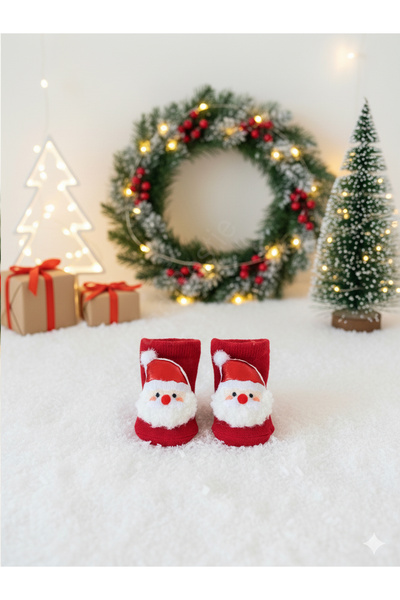 Bond and Bestie Red Baby Socks with Santa Claus Figure – New Year's Themed Newborn Socks and Children's Socks